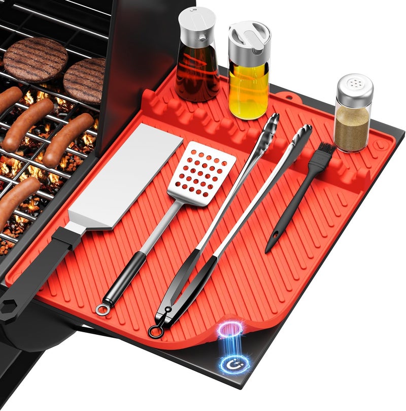 Protebox Silicone Griddle Mat for Blackstone - Magnetic Silicone Grill Tools Mat for Blackstone Accessories, Side Shelf Spatula Utensil Mats with Drip Pad for Outdoor BBQ Grill Kitchen Countertop (2-Pack) - Image 1